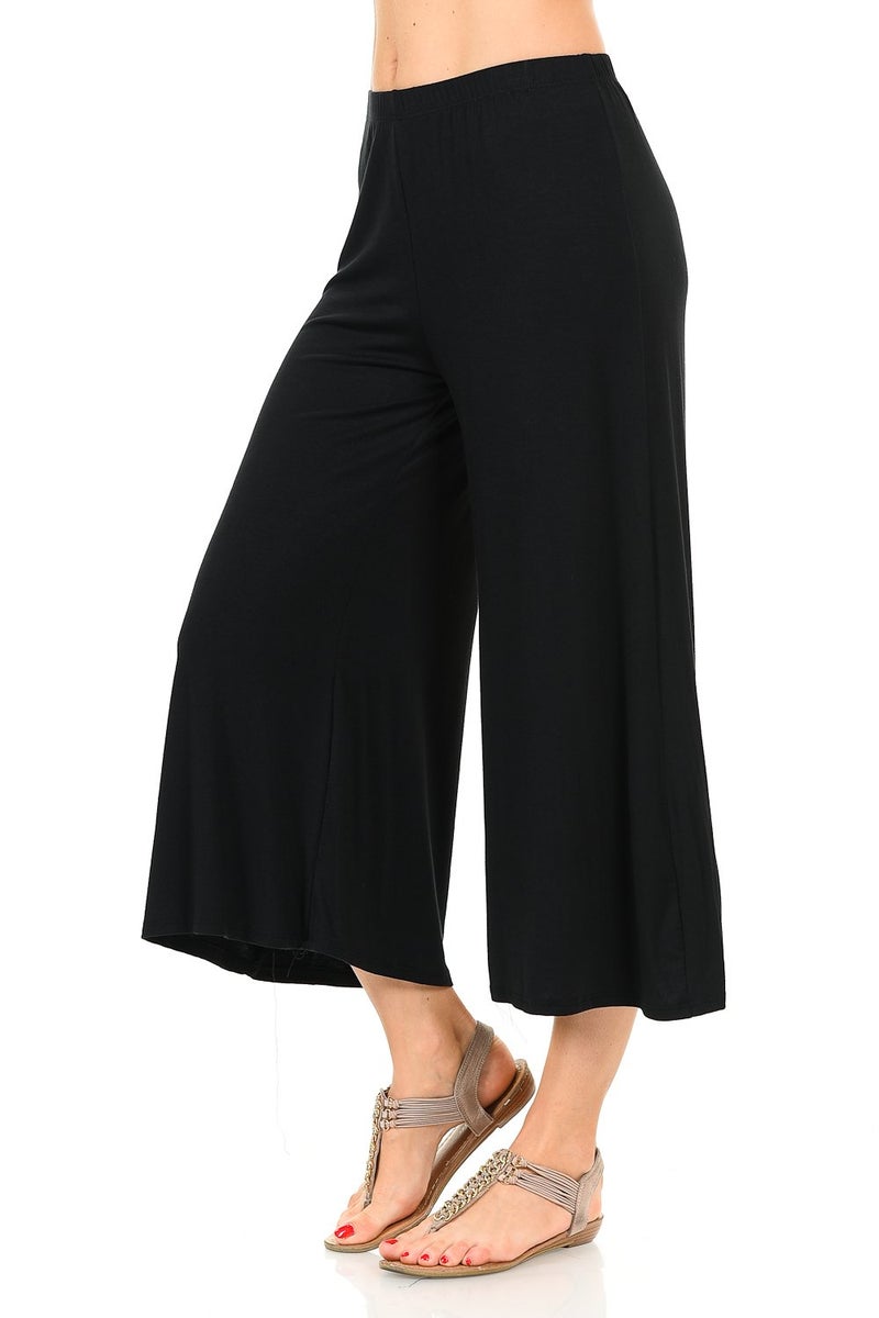 iconic luxe Women's Elastic Waist Jersey Culottes Pants Lounge Capri X-Large Black - Image 2